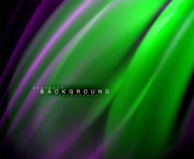 Neon parlayan dalga, sihirli enerji ve ışık arka plan. Vektör duvar kağıdı şablonu, illüstrasyon