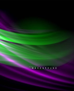 Neon parlayan dalga, sihirli enerji ve ışık arka plan. Vektör duvar kağıdı şablonu