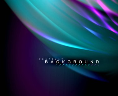 Neon parlayan dalga, sihirli enerji ve ışık arka plan. Vektör duvar kağıdı şablonu