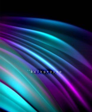 Neon parlayan dalga, sihirli enerji ve ışık arka plan. Vektör duvar kağıdı şablonu