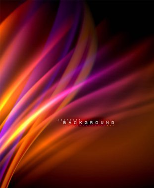 Neon parlayan dalga, sihirli enerji ve ışık arka plan. Vektör duvar kağıdı şablonu