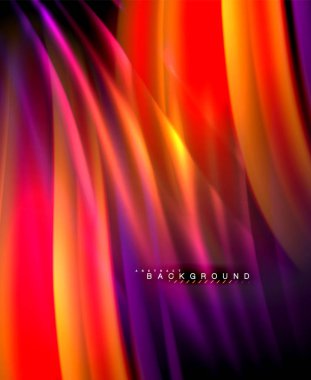 Neon parlayan dalga, sihirli enerji ve ışık arka plan. Vektör duvar kağıdı şablonu