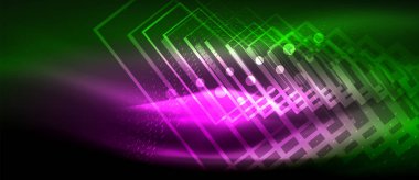 Neon parlayan dalga, sihirli enerji ve ışık arka plan. Duvar kağıdı şablonu, yüksek teknoloji gelecek kavramı