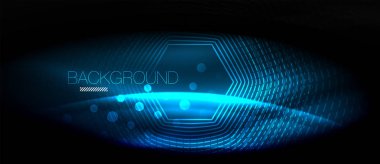 Neon parlayan dalga, sihirli enerji ve ışık arka plan. Duvar kağıdı şablonu, yüksek teknoloji gelecek kavramı