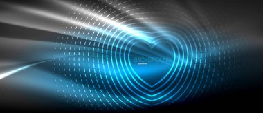 Neon parlayan dalga, sihirli enerji ve ışık arka plan. Duvar kağıdı şablonu, yüksek teknoloji gelecek kavramı