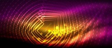 Neon parlayan dalga, sihirli enerji ve ışık arka plan. Duvar kağıdı şablonu, yüksek teknoloji gelecek kavramı