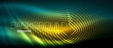 Neon parlayan dalga, sihirli enerji ve ışık arka plan. Duvar kağıdı şablonu, yüksek teknoloji gelecek kavramı