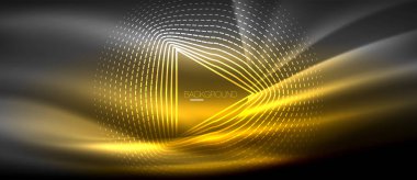 Neon parlayan dalga, sihirli enerji ve ışık arka plan. Duvar kağıdı şablonu, yüksek teknoloji gelecek kavramı