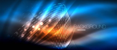 Neon parlayan dalga, sihirli enerji ve ışık arka plan. Duvar kağıdı şablonu, yüksek teknoloji gelecek kavramı