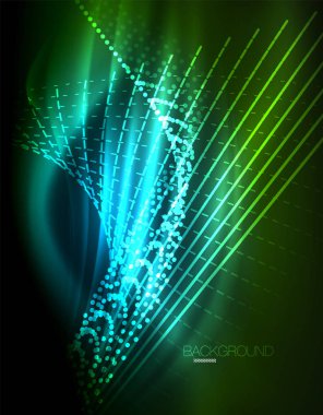 Yumuşak ışık efekti, parlak parlak neon koyu arka plan üzerinde düz çizgiler. Enerji Teknoloji fikir