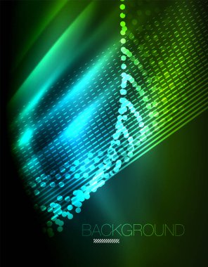 Yumuşak ışık efekti, parlak parlak neon koyu arka plan üzerinde düz çizgiler. Enerji Teknoloji fikir