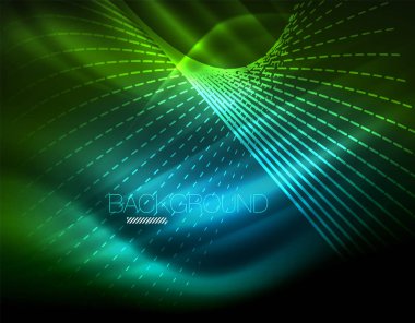 Yumuşak ışık efekti, parlak parlak neon koyu arka plan üzerinde düz çizgiler. Enerji Teknoloji fikir