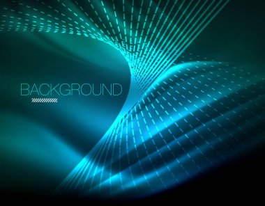 Yumuşak ışık efekti, parlak parlak neon koyu arka plan üzerinde düz çizgiler. Enerji Teknoloji fikir