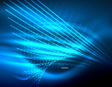 Yumuşak ışık efekti, parlak parlak neon koyu arka plan üzerinde düz çizgiler. Enerji Teknoloji fikir. Vektör çizim