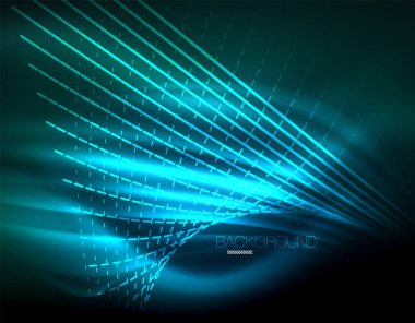 Yumuşak ışık efekti, parlak parlak neon koyu arka plan üzerinde düz çizgiler. Enerji Teknoloji fikir