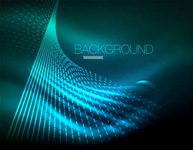 Yumuşak ışık efekti, parlak parlak neon koyu arka plan üzerinde düz çizgiler. Enerji Teknoloji fikir