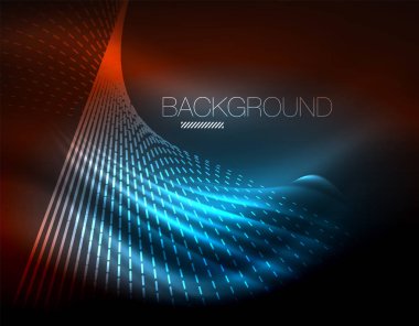 Yumuşak ışık efekti, parlak parlak neon koyu arka plan üzerinde düz çizgiler. Enerji Teknoloji fikir