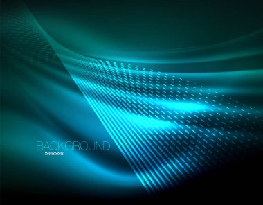 Yumuşak ışık efekti, parlak parlak neon koyu arka plan üzerinde düz çizgiler. Enerji Teknoloji fikir