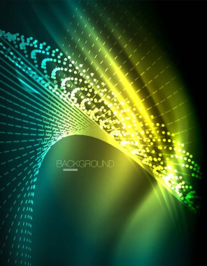 Yumuşak ışık efekti, parlak parlak neon koyu arka plan üzerinde düz çizgiler. Enerji Teknoloji fikir