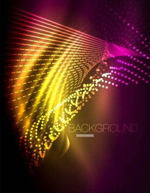 Yumuşak ışık efekti, parlak parlak neon koyu arka plan üzerinde düz çizgiler. Enerji Teknoloji fikir