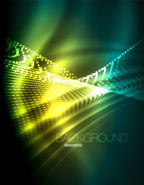 Yumuşak ışık efekti, parlak parlak neon koyu arka plan üzerinde düz çizgiler. Enerji Teknoloji fikir