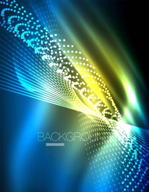 Yumuşak ışık efekti, parlak parlak neon koyu arka plan üzerinde düz çizgiler. Enerji Teknoloji fikir. Vektör çizim