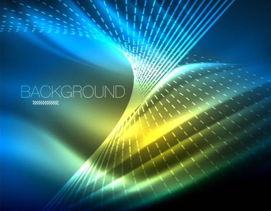 Yumuşak ışık efekti, parlak parlak neon koyu arka plan üzerinde düz çizgiler. Enerji Teknoloji fikir