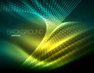 Yumuşak ışık efekti, parlak parlak neon koyu arka plan üzerinde düz çizgiler. Enerji Teknoloji fikir