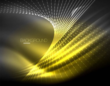 Yumuşak ışık efekti, parlak parlak neon koyu arka plan üzerinde düz çizgiler. Enerji Teknoloji fikir