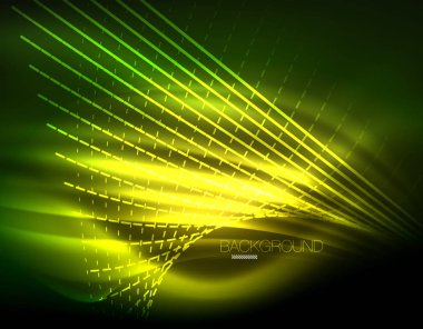 Yumuşak ışık efekti, parlak parlak neon koyu arka plan üzerinde düz çizgiler. Enerji Teknoloji fikir