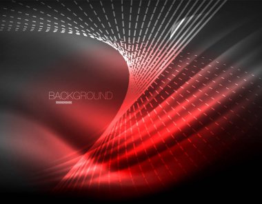 Yumuşak ışık efekti, parlak parlak neon koyu arka plan üzerinde düz çizgiler. Enerji Teknoloji fikir