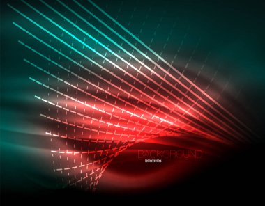 Yumuşak ışık efekti, parlak parlak neon koyu arka plan üzerinde düz çizgiler. Enerji Teknoloji fikir