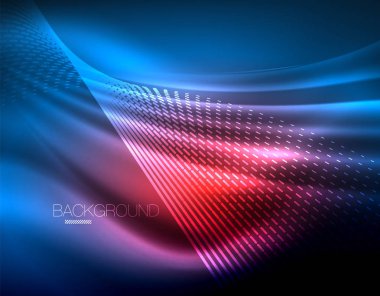 Yumuşak ışık efekti, parlak parlak neon koyu arka plan üzerinde düz çizgiler. Enerji Teknoloji fikir