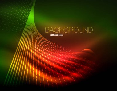 Yumuşak ışık efekti, parlak parlak neon koyu arka plan üzerinde düz çizgiler. Enerji Teknoloji fikir