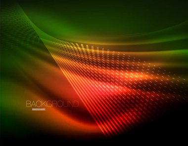 Yumuşak ışık efekti, parlak parlak neon koyu arka plan üzerinde düz çizgiler. Enerji Teknoloji fikir