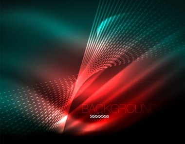 Yumuşak ışık efekti, parlak parlak neon koyu arka plan üzerinde düz çizgiler. Enerji Teknoloji fikir