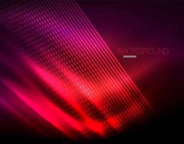 Yumuşak ışık efekti, parlak parlak neon koyu arka plan üzerinde düz çizgiler. Enerji Teknoloji fikir