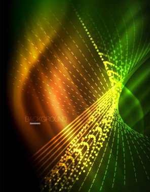 Yumuşak ışık efekti, parlak parlak neon koyu arka plan üzerinde düz çizgiler. Enerji Teknoloji fikir