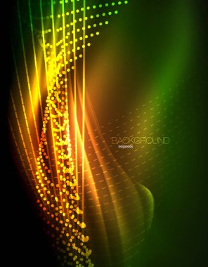 Yumuşak ışık efekti, parlak parlak neon koyu arka plan üzerinde düz çizgiler. Enerji Teknoloji fikir