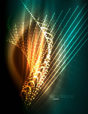 Yumuşak ışık efekti, parlak parlak neon koyu arka plan üzerinde düz çizgiler. Enerji Teknoloji fikir