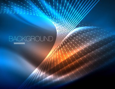 Yumuşak ışık efekti, parlak parlak neon koyu arka plan üzerinde düz çizgiler. Enerji Teknoloji fikir