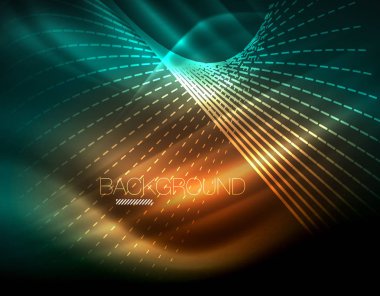 Yumuşak ışık efekti, parlak parlak neon koyu arka plan üzerinde düz çizgiler. Enerji Teknoloji fikir