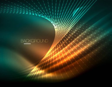 Yumuşak ışık efekti, parlak parlak neon koyu arka plan üzerinde düz çizgiler. Enerji Teknoloji fikir