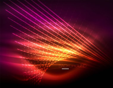 Yumuşak ışık efekti, parlak parlak neon koyu arka plan üzerinde düz çizgiler. Enerji Teknoloji fikir