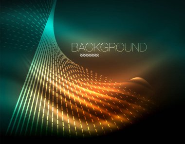 Yumuşak ışık efekti, parlak parlak neon koyu arka plan üzerinde düz çizgiler. Enerji Teknoloji fikir