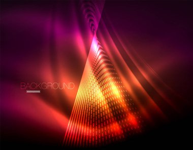 Yumuşak ışık efekti, parlak parlak neon koyu arka plan üzerinde düz çizgiler. Enerji Teknoloji fikir