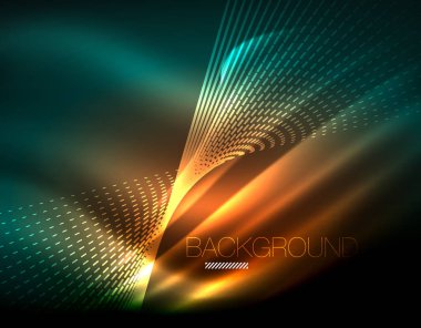 Yumuşak ışık efekti, parlak parlak neon koyu arka plan üzerinde düz çizgiler. Enerji Teknoloji fikir