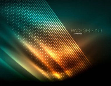 Yumuşak ışık efekti, parlak parlak neon koyu arka plan üzerinde düz çizgiler. Enerji Teknoloji fikir