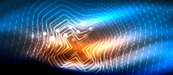 Neon parlayan dalga, sihirli enerji ve ışık arka plan. Duvar kağıdı şablonu, yüksek teknoloji gelecek kavramı