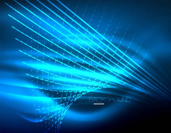 Yumuşak ışık efekti, parlak parlak neon koyu arka plan üzerinde düz çizgiler. Enerji Teknoloji fikir. Vektör çizim